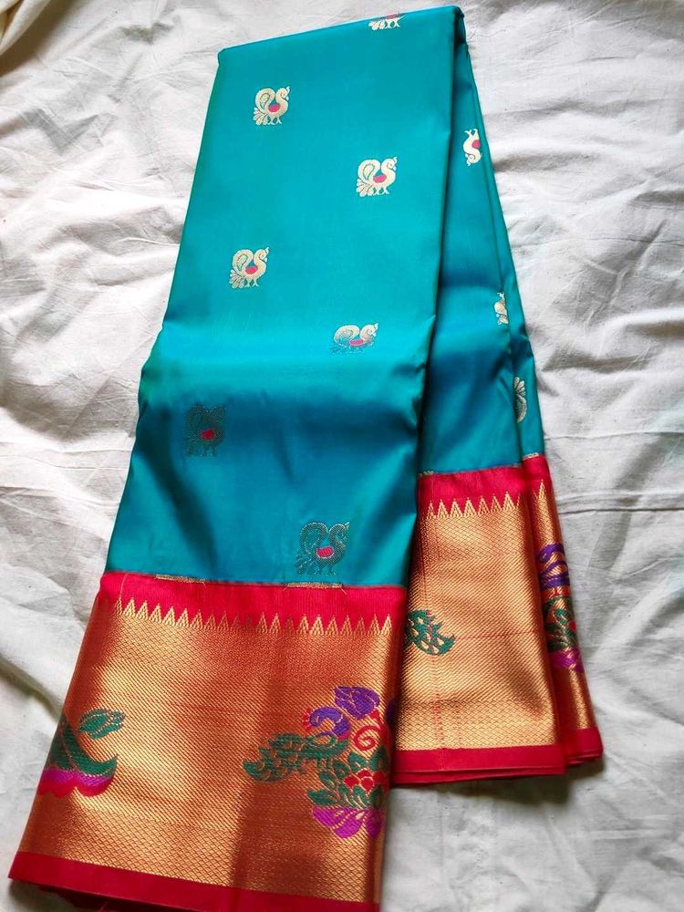 Beautiful Teal Peacock Saree