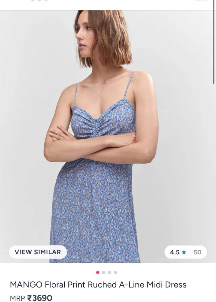 MANGO Floral Print Ruched A-Line Midi Dress