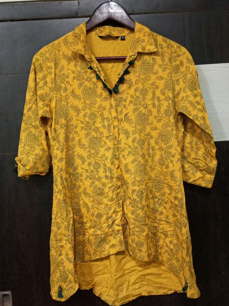 Yellow Kurti with Black Print