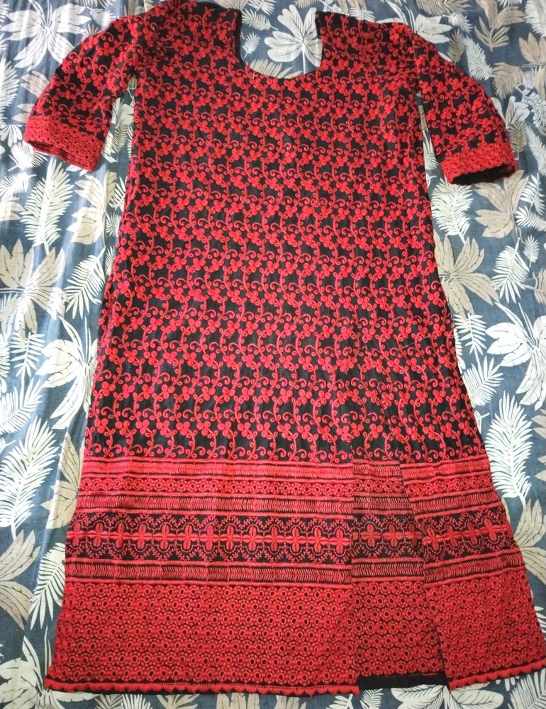 Black &amp; Red Embroidered Full Kurta❤️