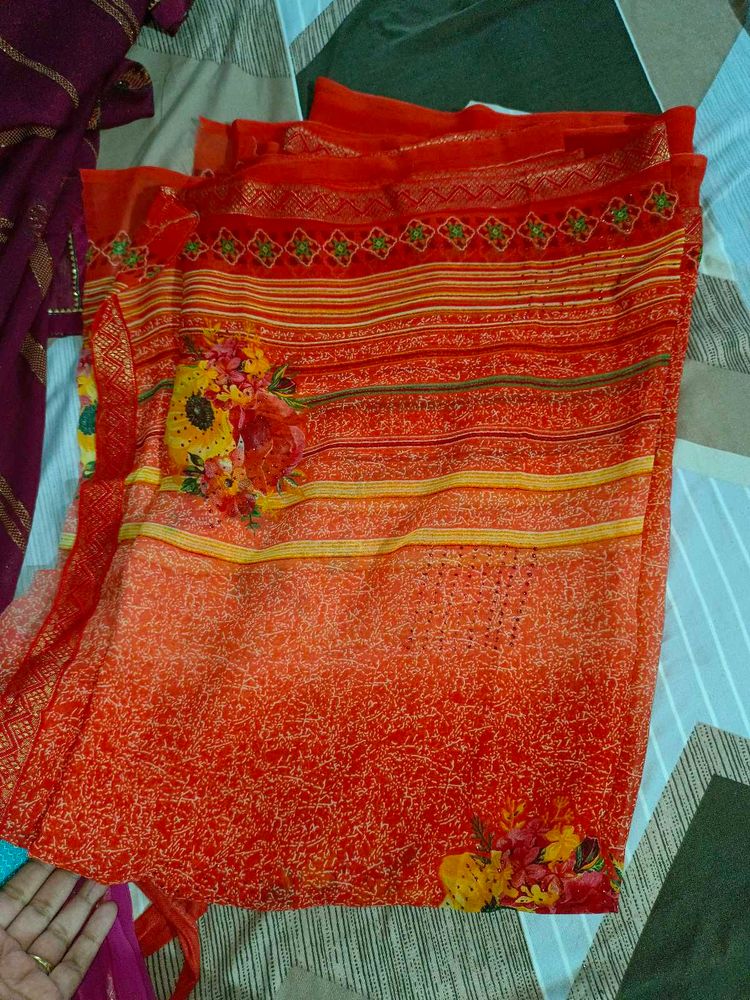 Beautiful Orange Floral Saree