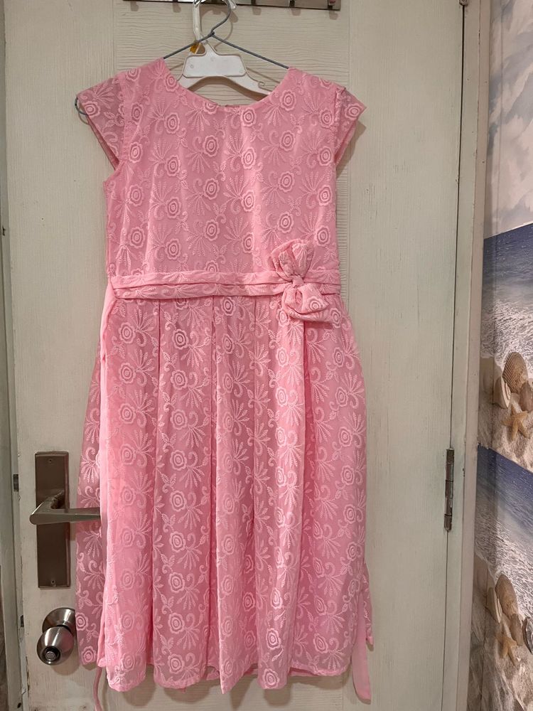 Adorable Pink Embroidered Dress with Bow