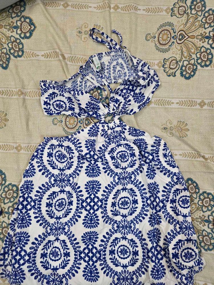 Blue &amp; White Halter Dress