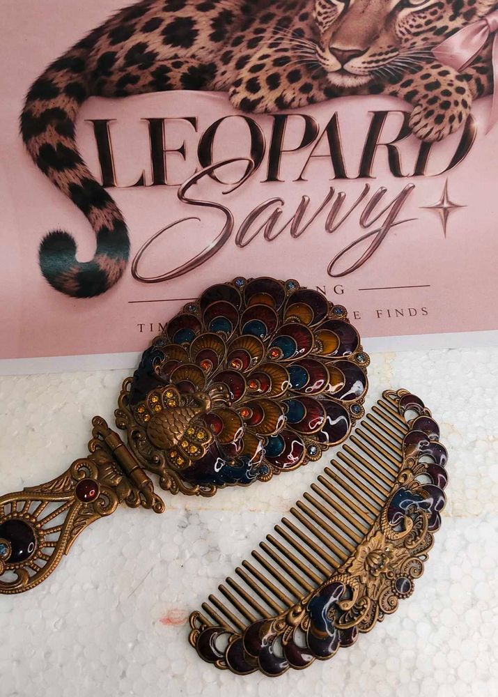 Vintage Peacock Mirror and Comb Set