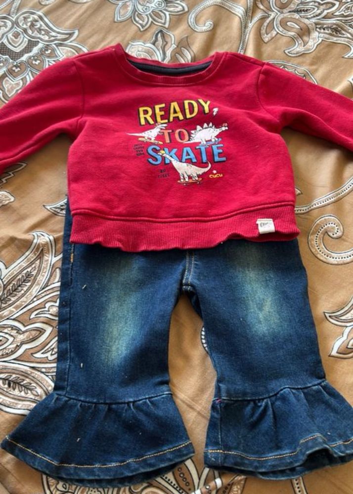 Cute Dinosaur "Ready to Skate" Top &amp; Jeans Set