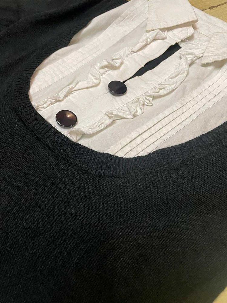 Women's Knit Top with Collared Shirt