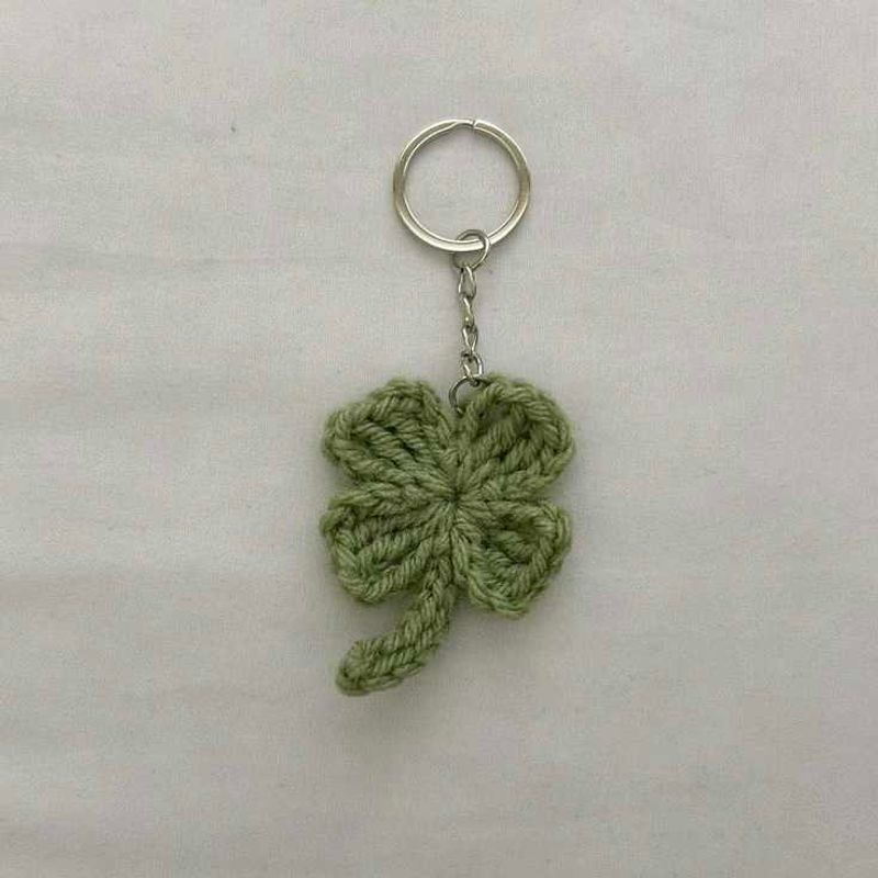 Handmade Crochet Four-Leaf Clover Keychain