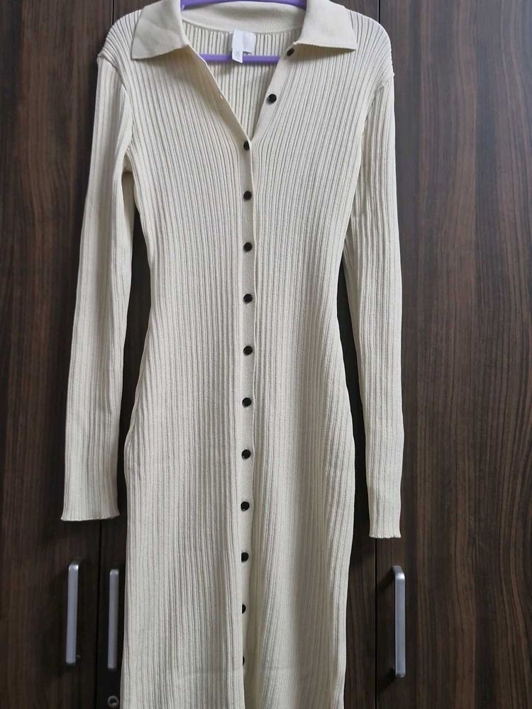H&amp;M Ribbed Knit Button-Down Dress