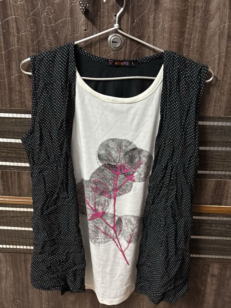 Stylish Sleeveless Black Polka Dot Vest with Graph