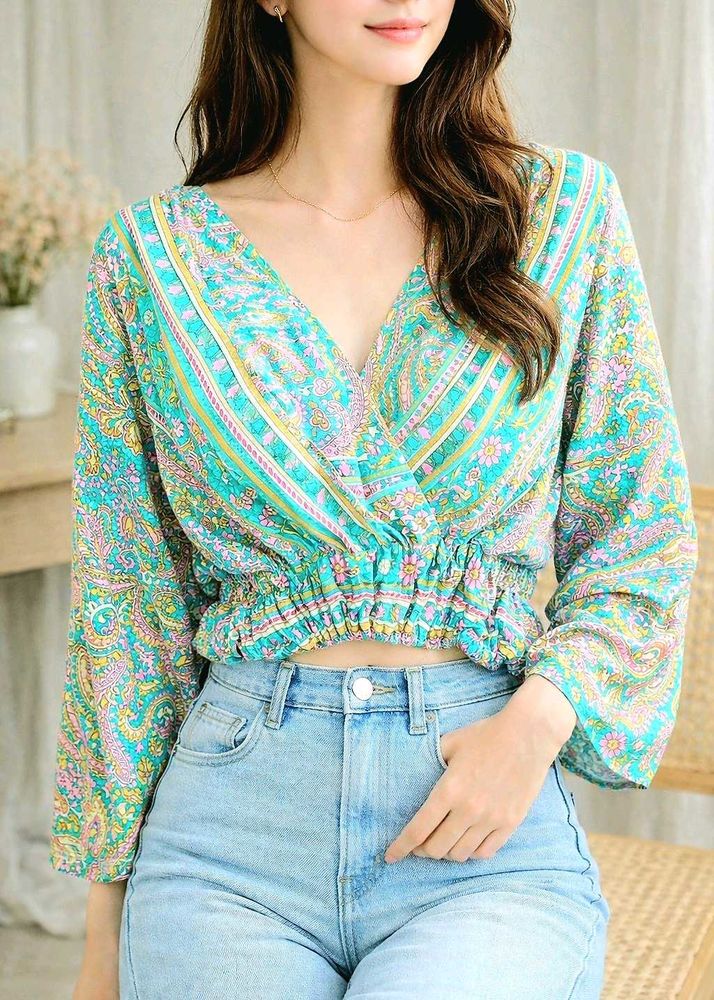 Boho Print  Art silk Crop Top Size-34