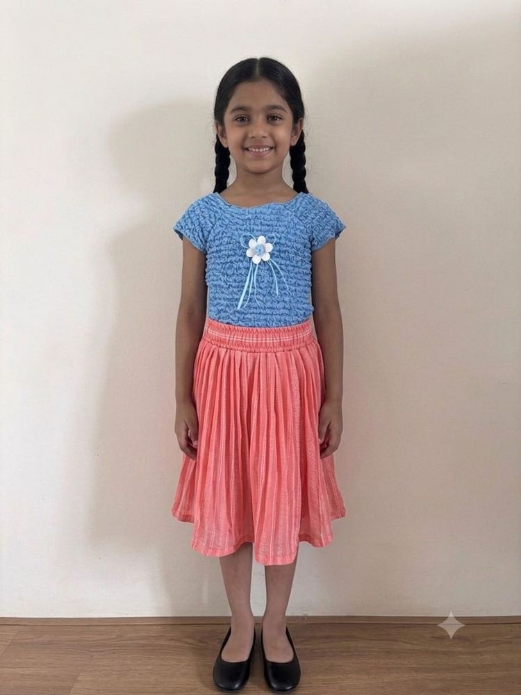 Cute Blue Top &amp; Coral Skirt Set