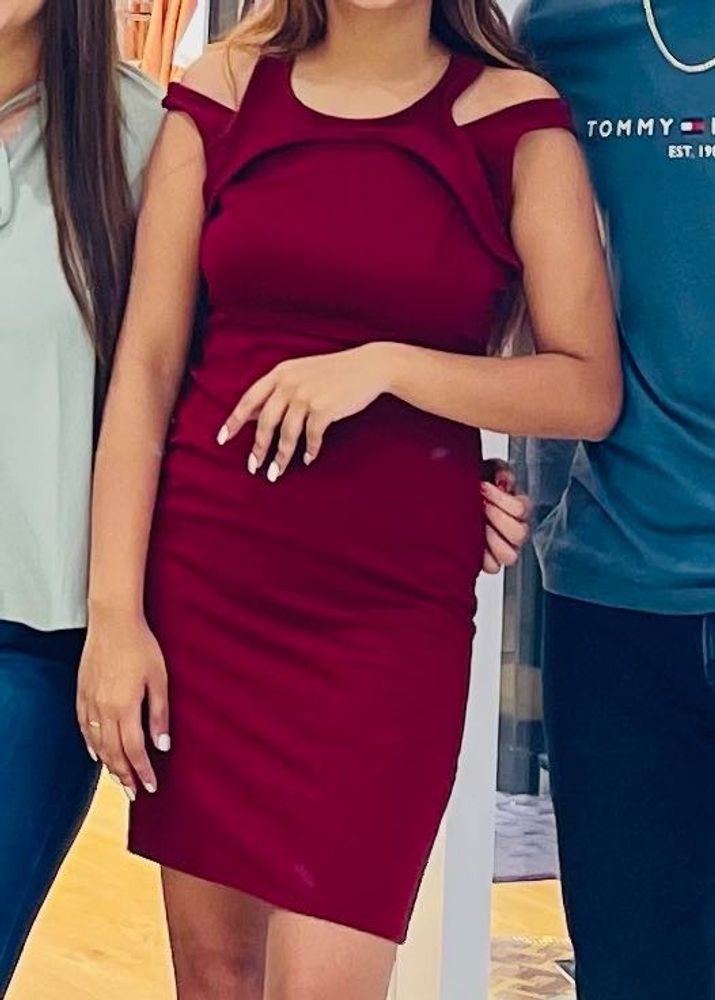Maroon Cold Shoulder Dress