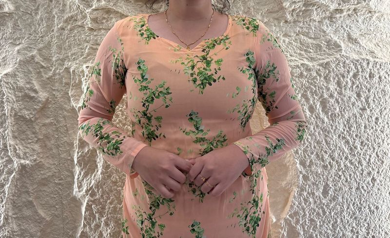 Peach Floral Print Kurta