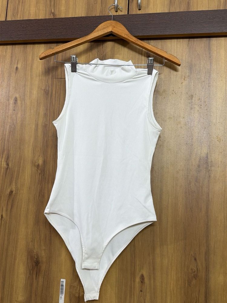 Sleek White Mock Neck Bodysuit