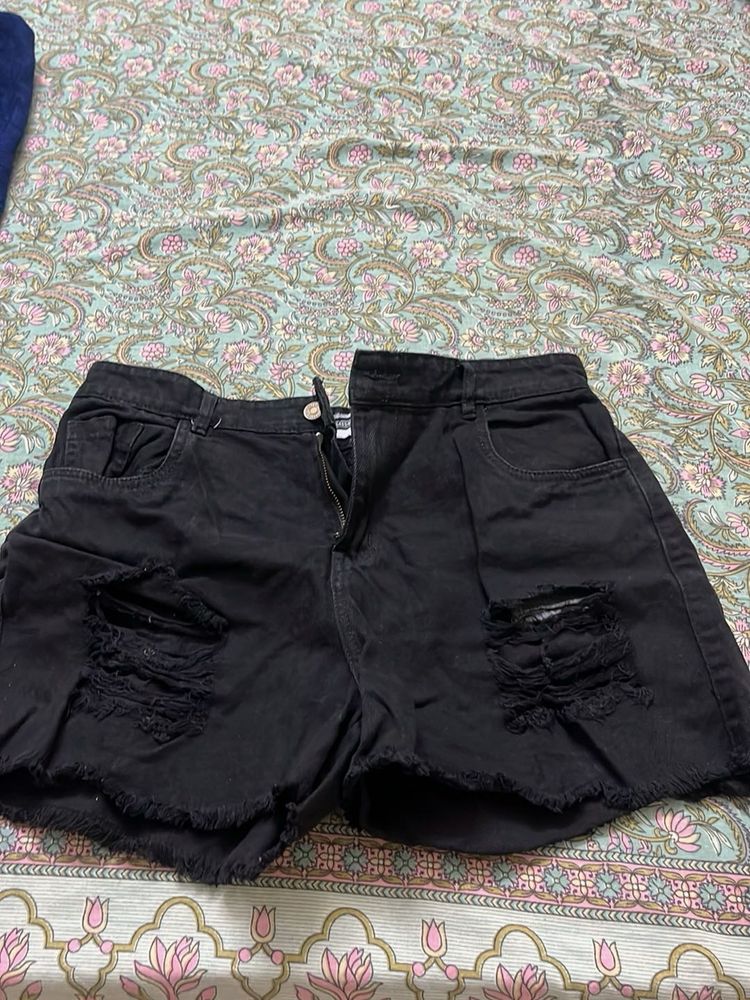 Black Distressed Denim Shorts