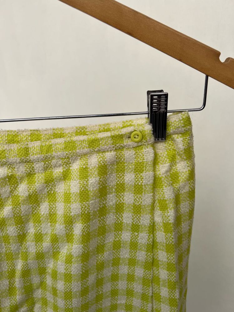 Green &amp; White Checked Wrap Around Skirt
