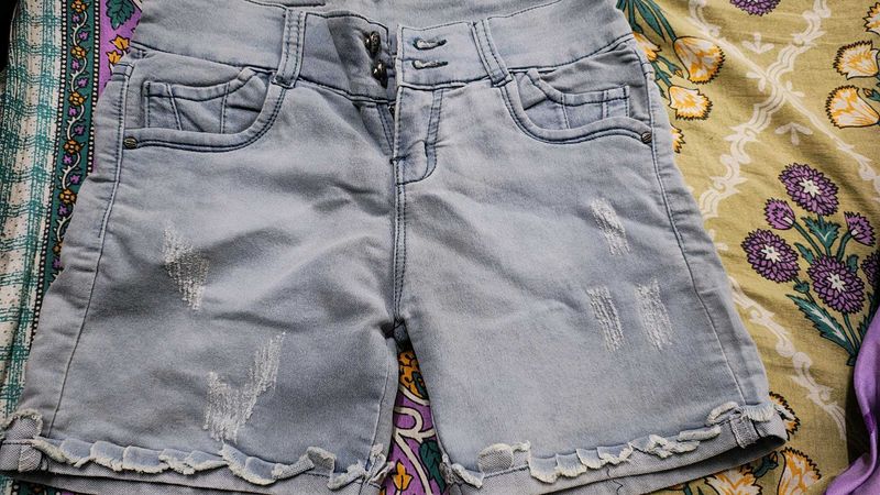Light Wash Distressed Denim Shorts