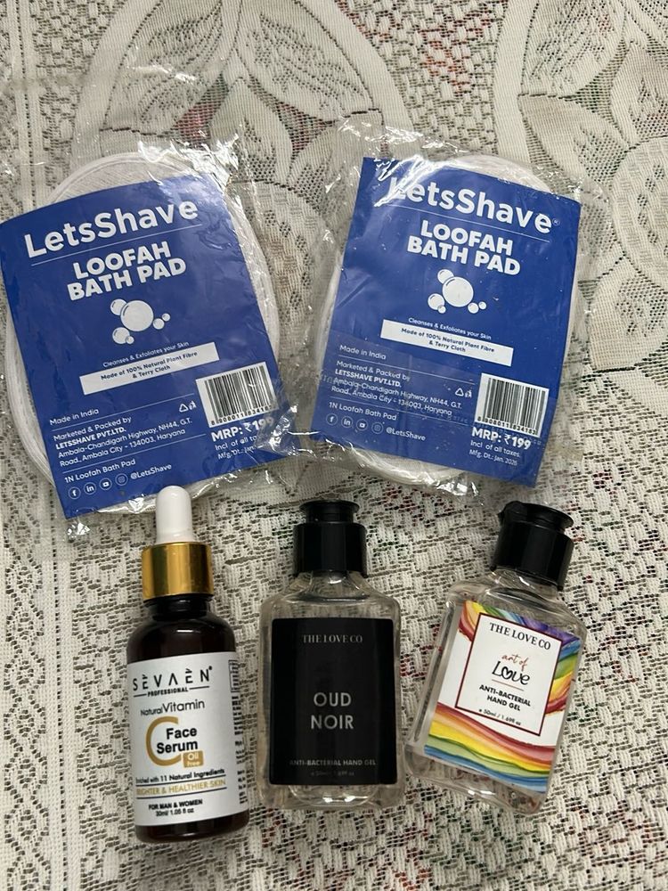Face Serum &amp; Hand Care and loofah
