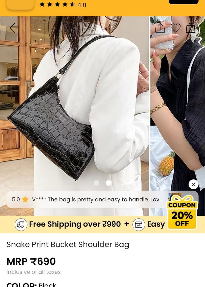 Savana  Black Snake Print Shoulder Bag