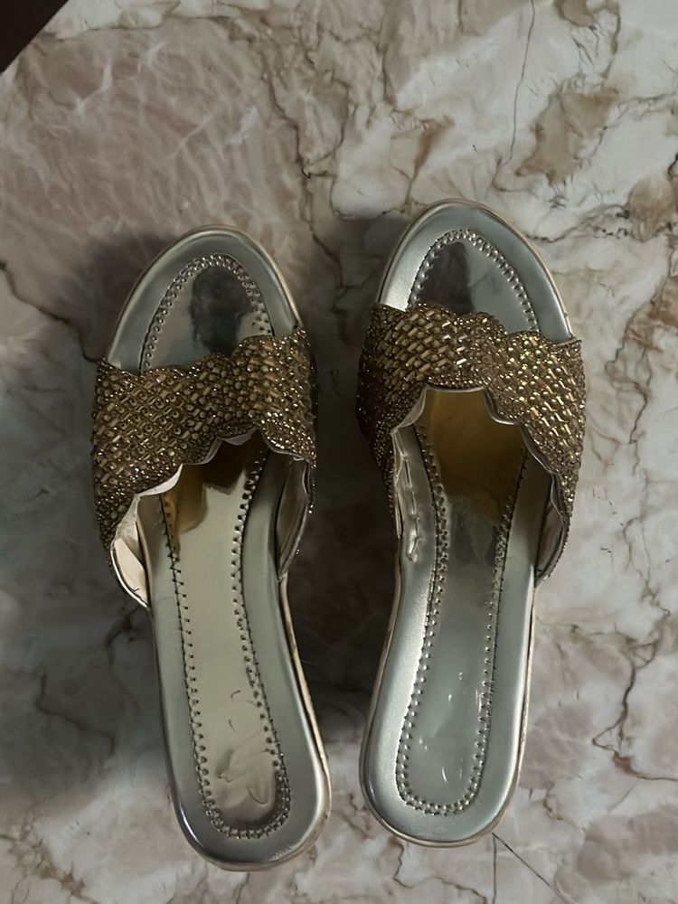 Gold Heels Slipper Party Wear