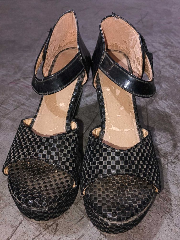 Black Wedge Sandals