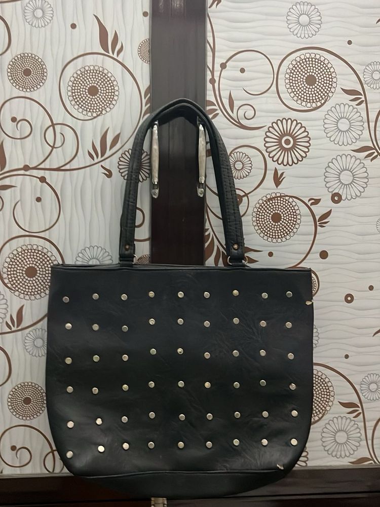 Chic Black Studded Tote Bag