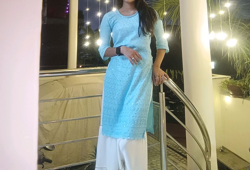 Chic Sky Blue Kurti Set