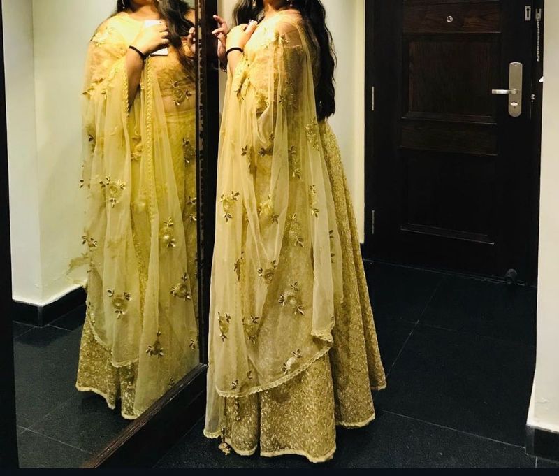 Stunning Golden Lehenga with Intricate Embellishme