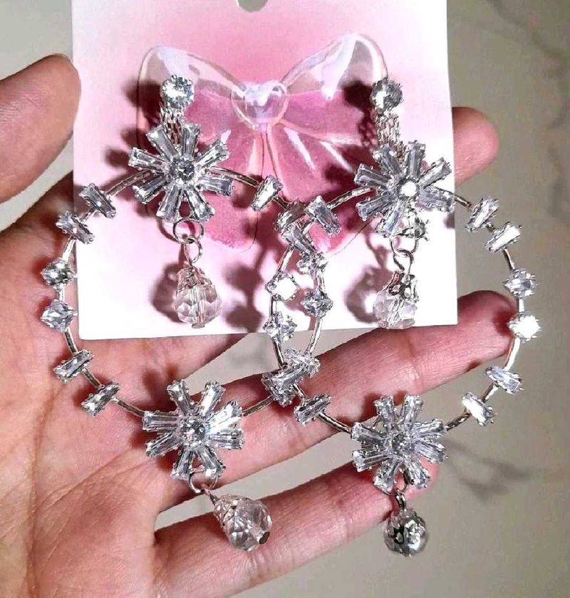Sparkling Crystal Snowflake Hoop Earrings