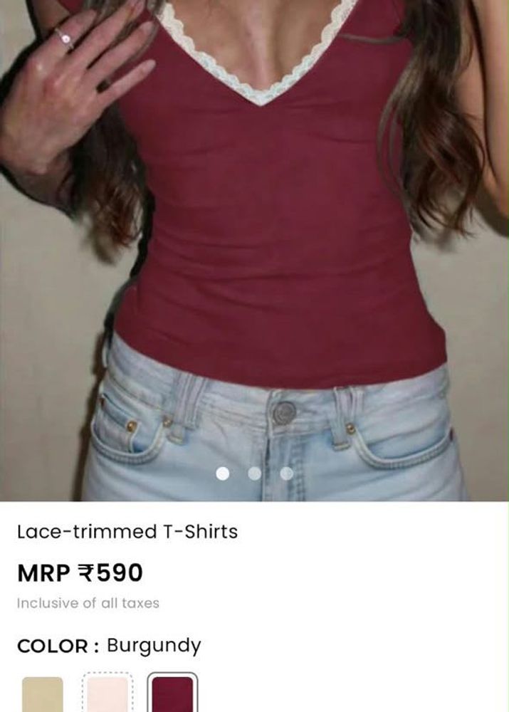 Savana Maroon V-Neck Lace Trim Top