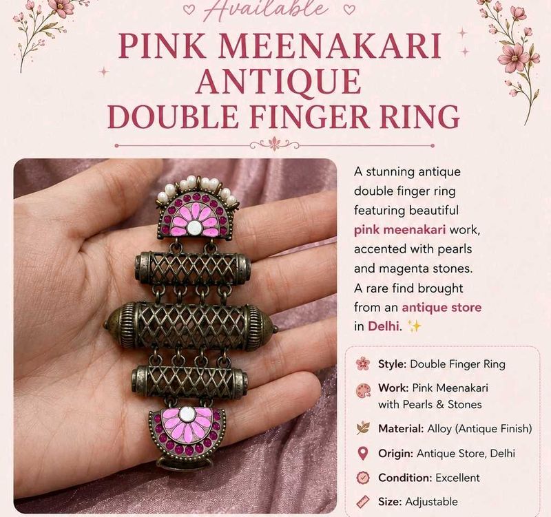 Pink Meenakari Antique Double Finger Ring