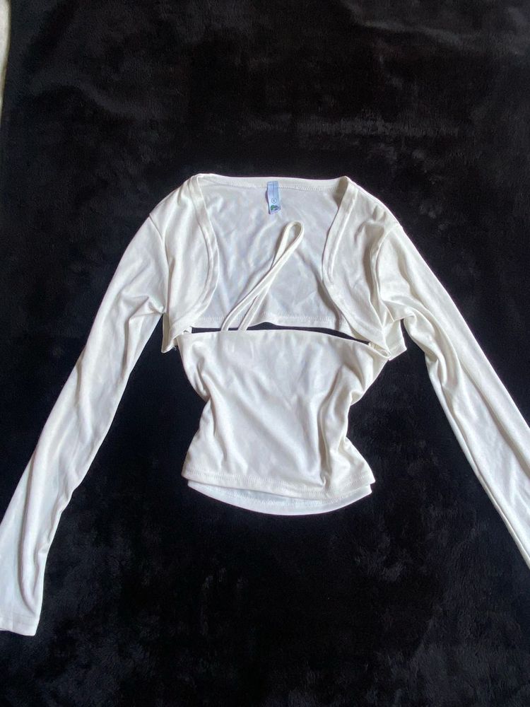 White Cropped Top with Cardigan