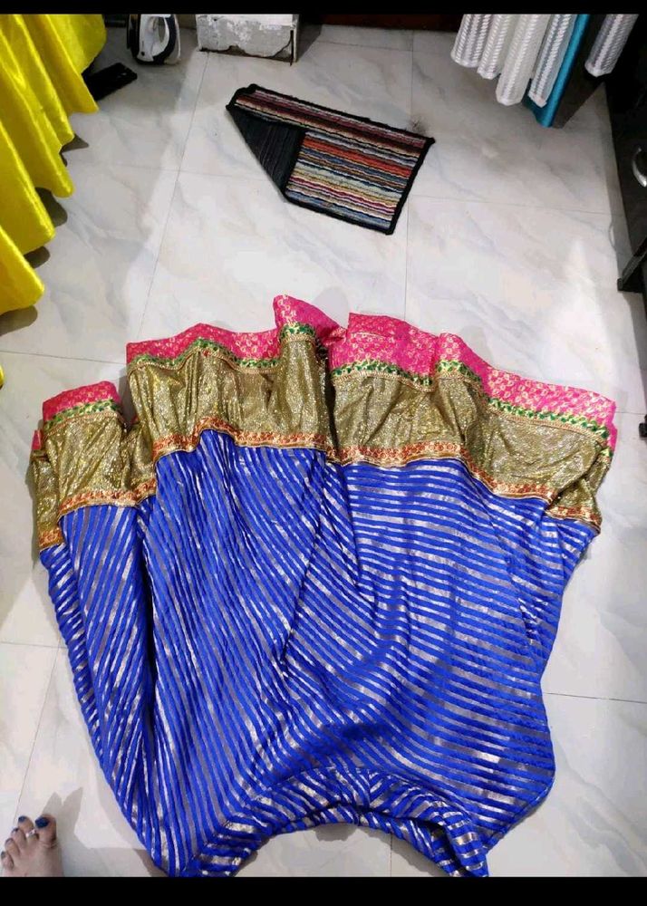 Stunning Blue Lehenga with Golden Border
