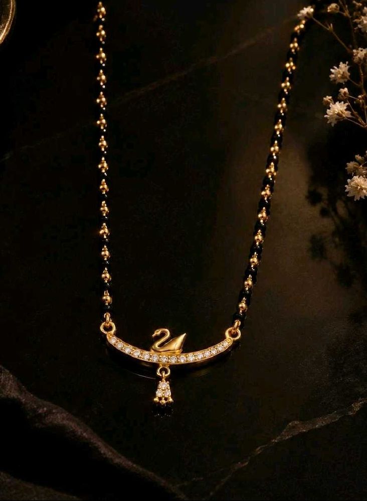 branded swan necklace gold imitation mangalsutra