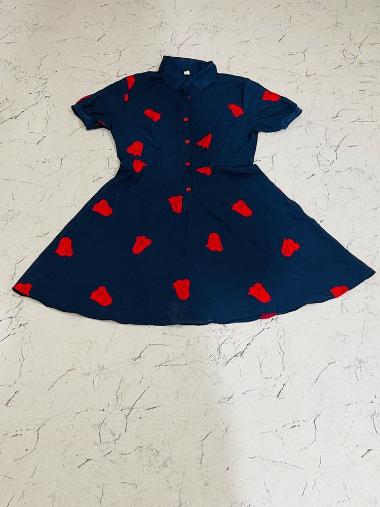Cute Navy &amp; Red Print Dress