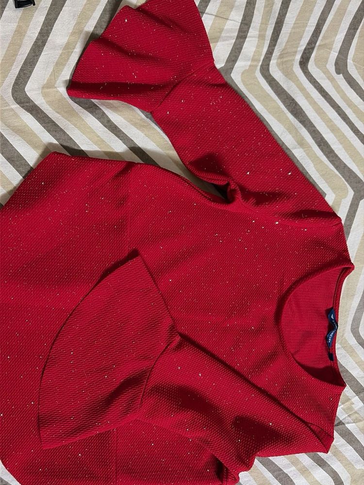 Sparkling Red Bell Sleeve Top