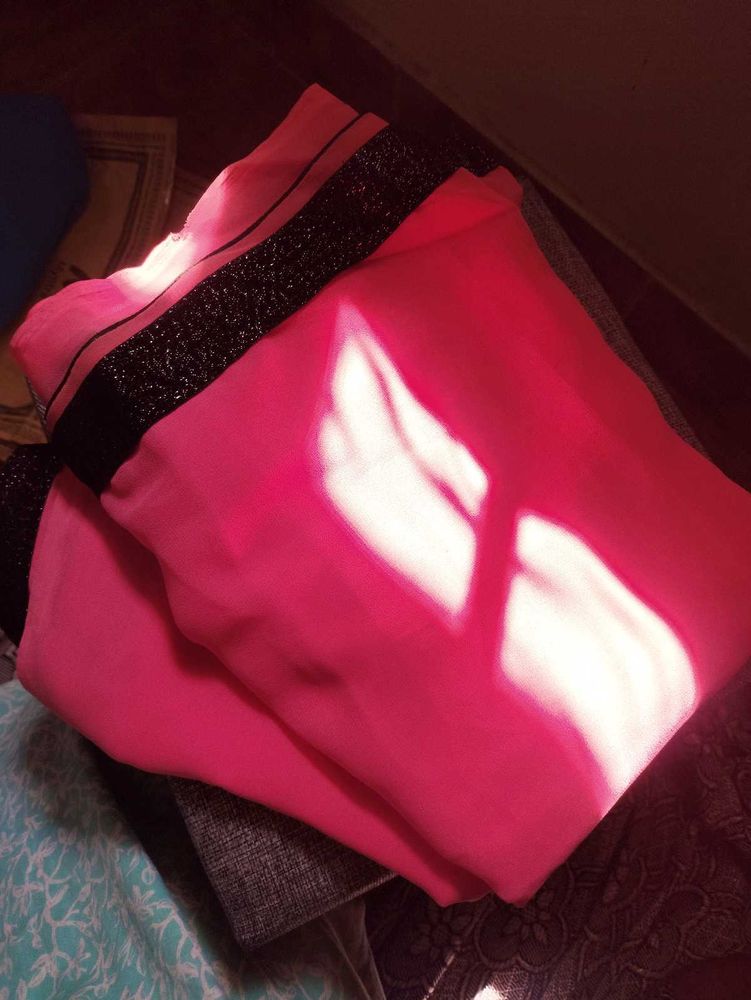 Vibrant Pink Saree with Sparkle Border