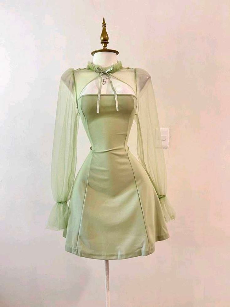 Arm y2k gothic net jacket olive dress