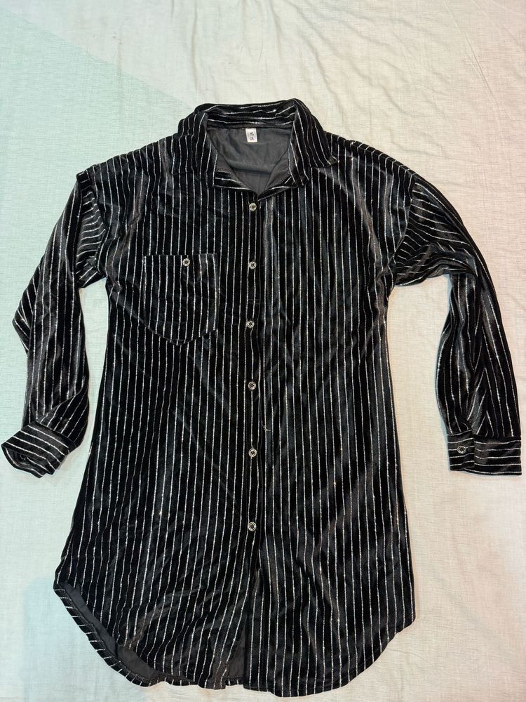Velvet Striped Button-Up Shirt