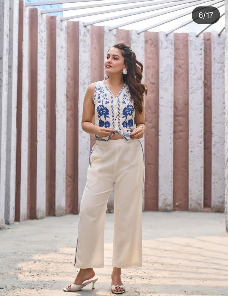 Embroidered Crop Top &amp; Palazzo Set