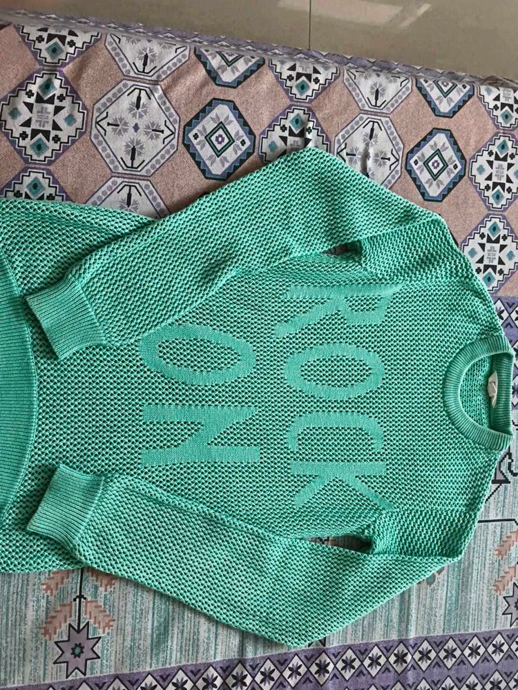 Green "Rock On" Knit Sweater