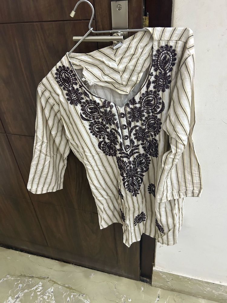 Striped Kurta with Black Embroidery
