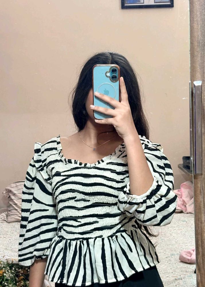 Zebra Print Peplum Top🐼
