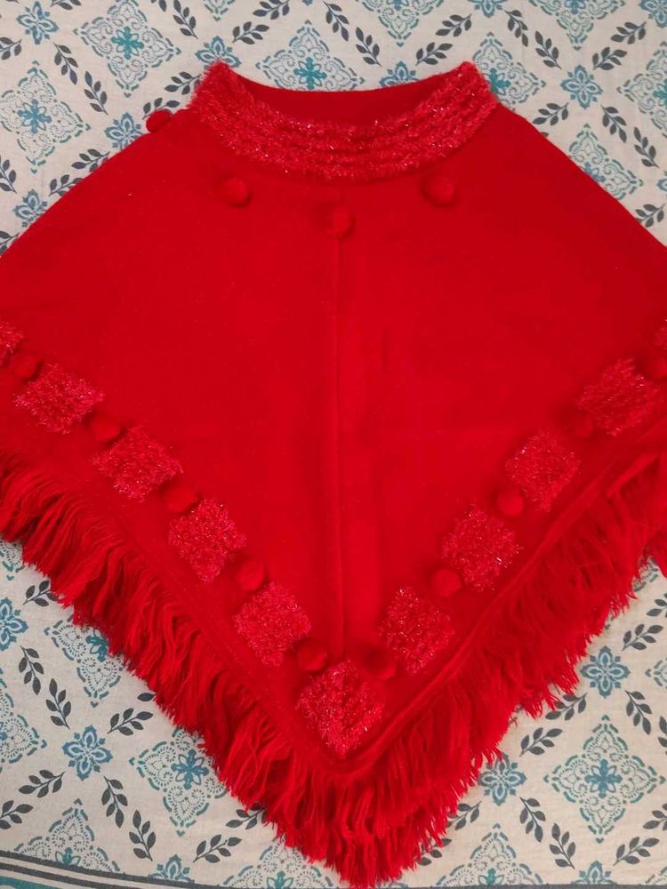 Red Wool Poncho
