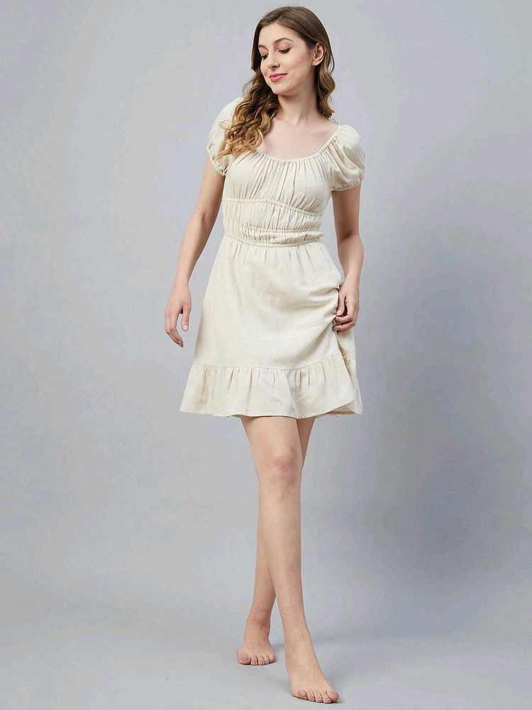 1339. Chic Linen Blend Puff Sleeve Dress
