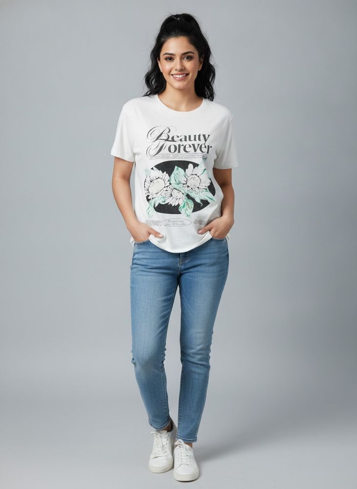 White "Beauty Forever" Graphic T-Shirt