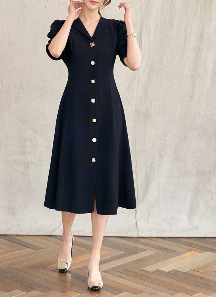 Vintage Black Button-Up midi dress