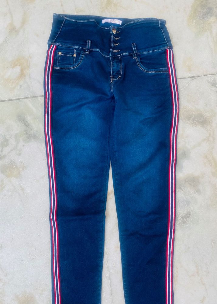 Striped High-Waisted Jeans
