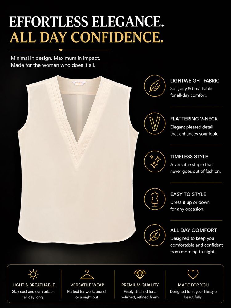 Elegant V-Neck Sleeveless Off-white Top
