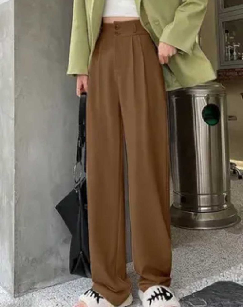 Brown Wide Leg Pleated Pants